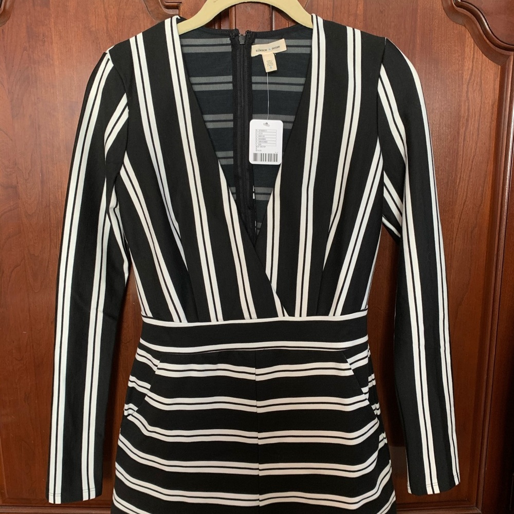 Silence & Noise Striped Long Sleeve Romper NWT
